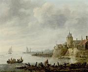 Jan van  Goyen River Scene with a Fortified Shore oil